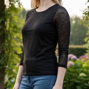 NWT Buckle Textured Black 3/4 Sleeve Top – Size Small